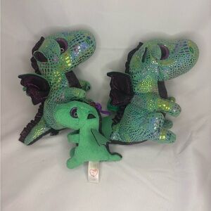 Green Sequin Dragon Plush Set, 3 Dragons Set, Dragon Keychain